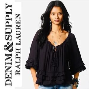 RALPH LAUREN DENIM & SUPPLY NWT Boho Ruffle Black Blouse Top – Small